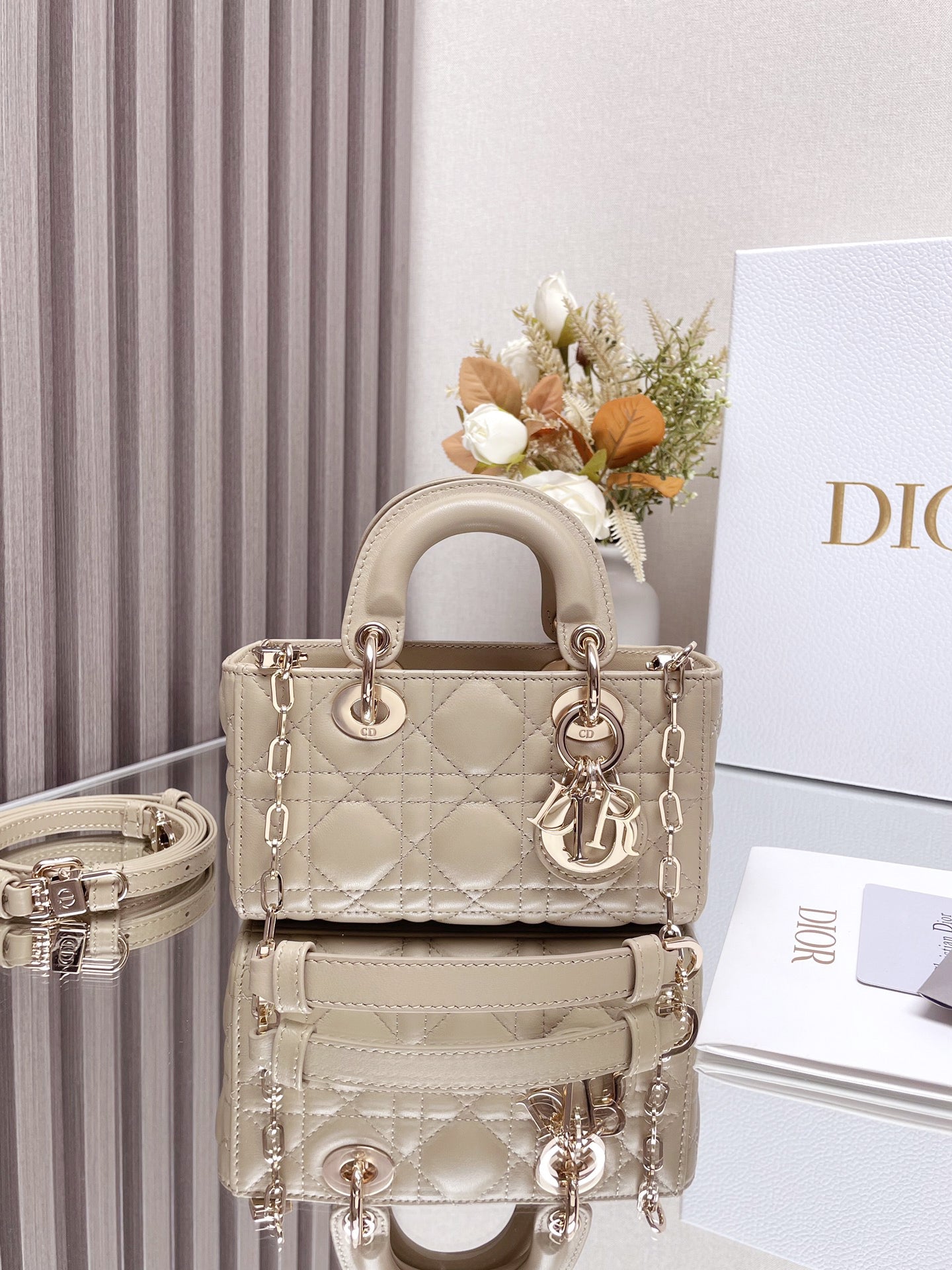 Micro / Small / Medium Lady D-Joy Bag Sand-Colored Cannage Lambskin