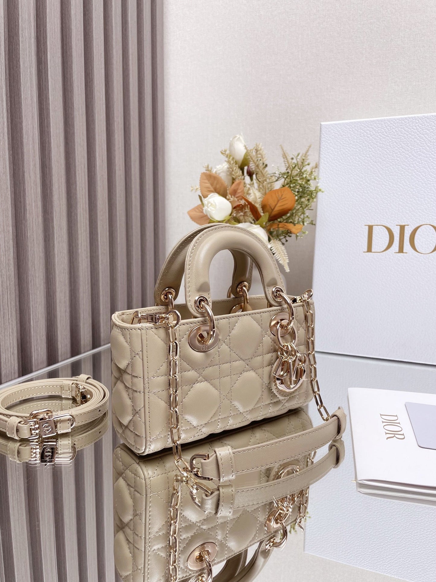 Micro / Small / Medium Lady D-Joy Bag Sand-Colored Cannage Lambskin