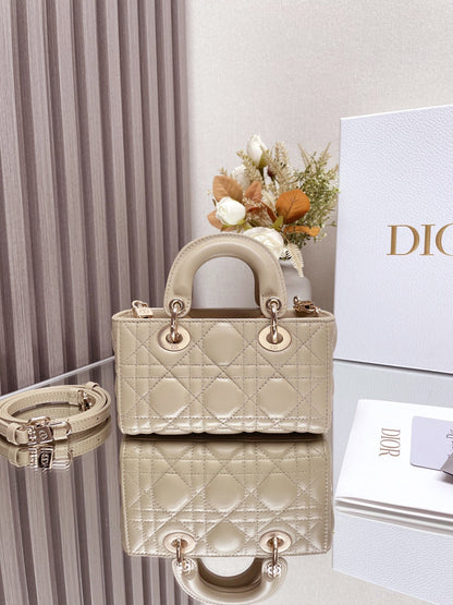 Micro / Small / Medium Lady D-Joy Bag Sand-Colored Cannage Lambskin