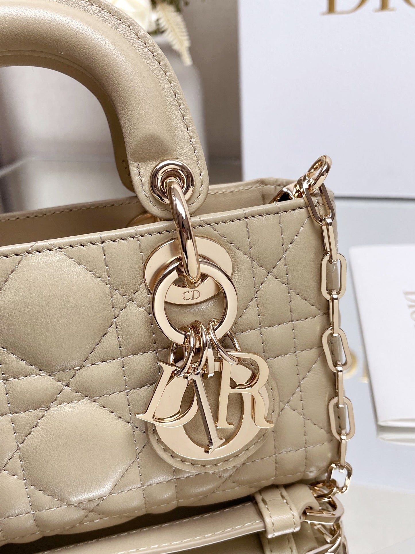 Micro / Small / Medium Lady D-Joy Bag Sand-Colored Cannage Lambskin