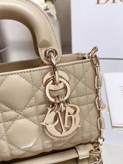 Micro / Small / Medium Lady D-Joy Bag Sand-Colored Cannage Lambskin