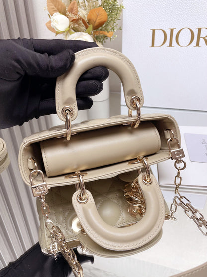 Micro / Small / Medium Lady D-Joy Bag Sand-Colored Cannage Lambskin