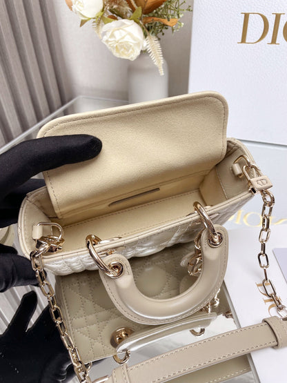 Micro / Small / Medium Lady D-Joy Bag Sand-Colored Cannage Lambskin