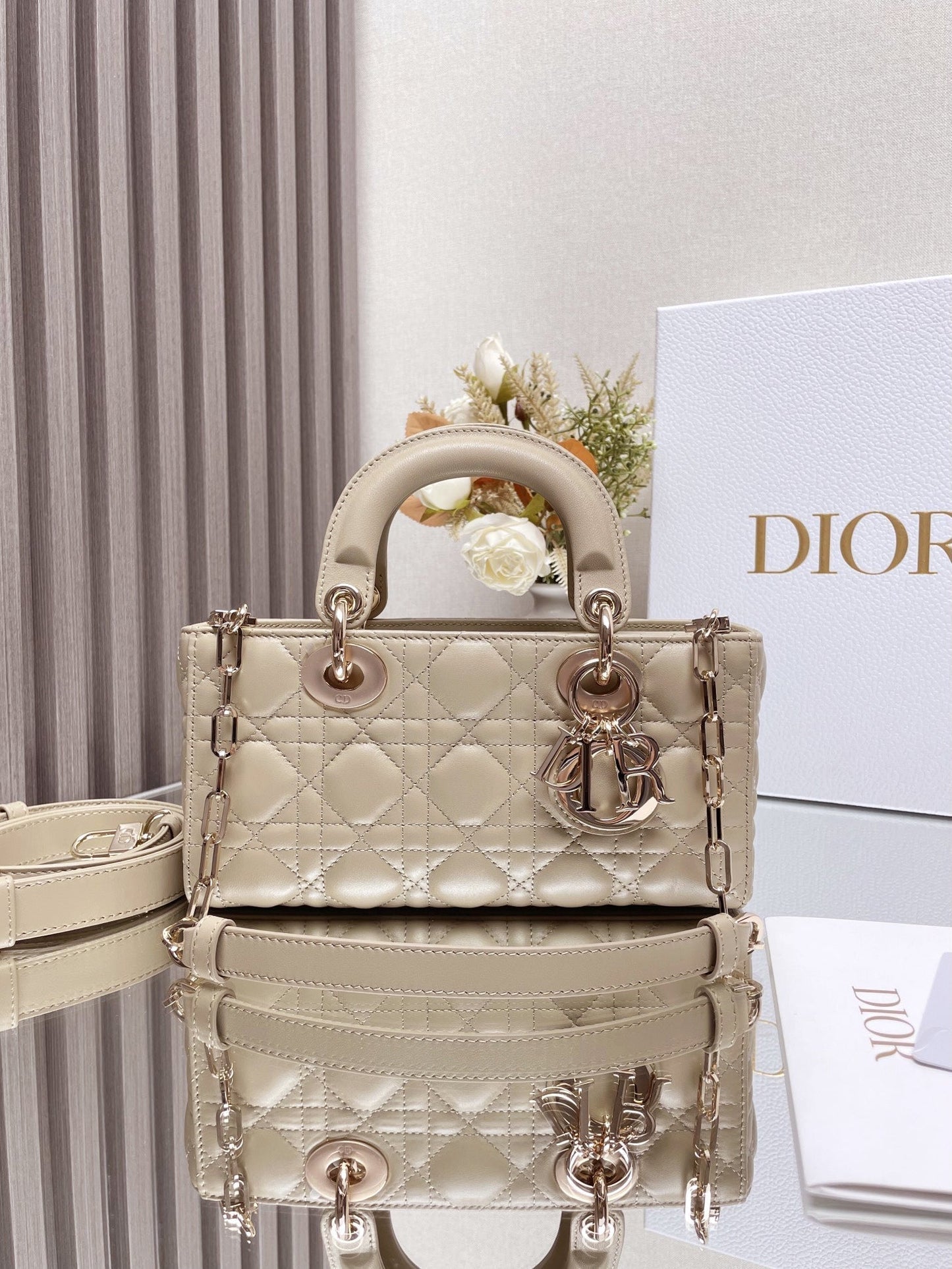 Micro / Small / Medium Lady D-Joy Bag Sand-Colored Cannage Lambskin