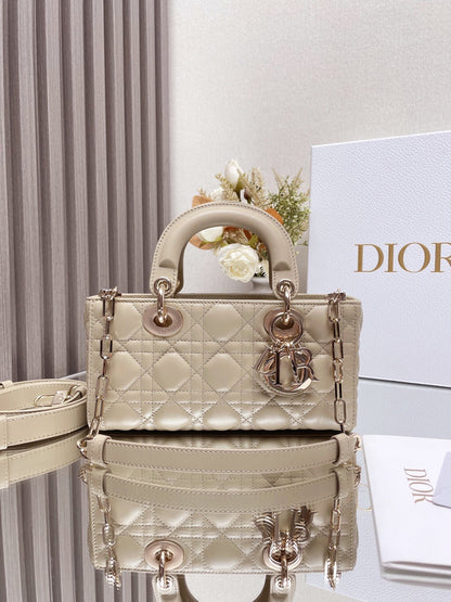 Micro / Small / Medium Lady D-Joy Bag Sand-Colored Cannage Lambskin