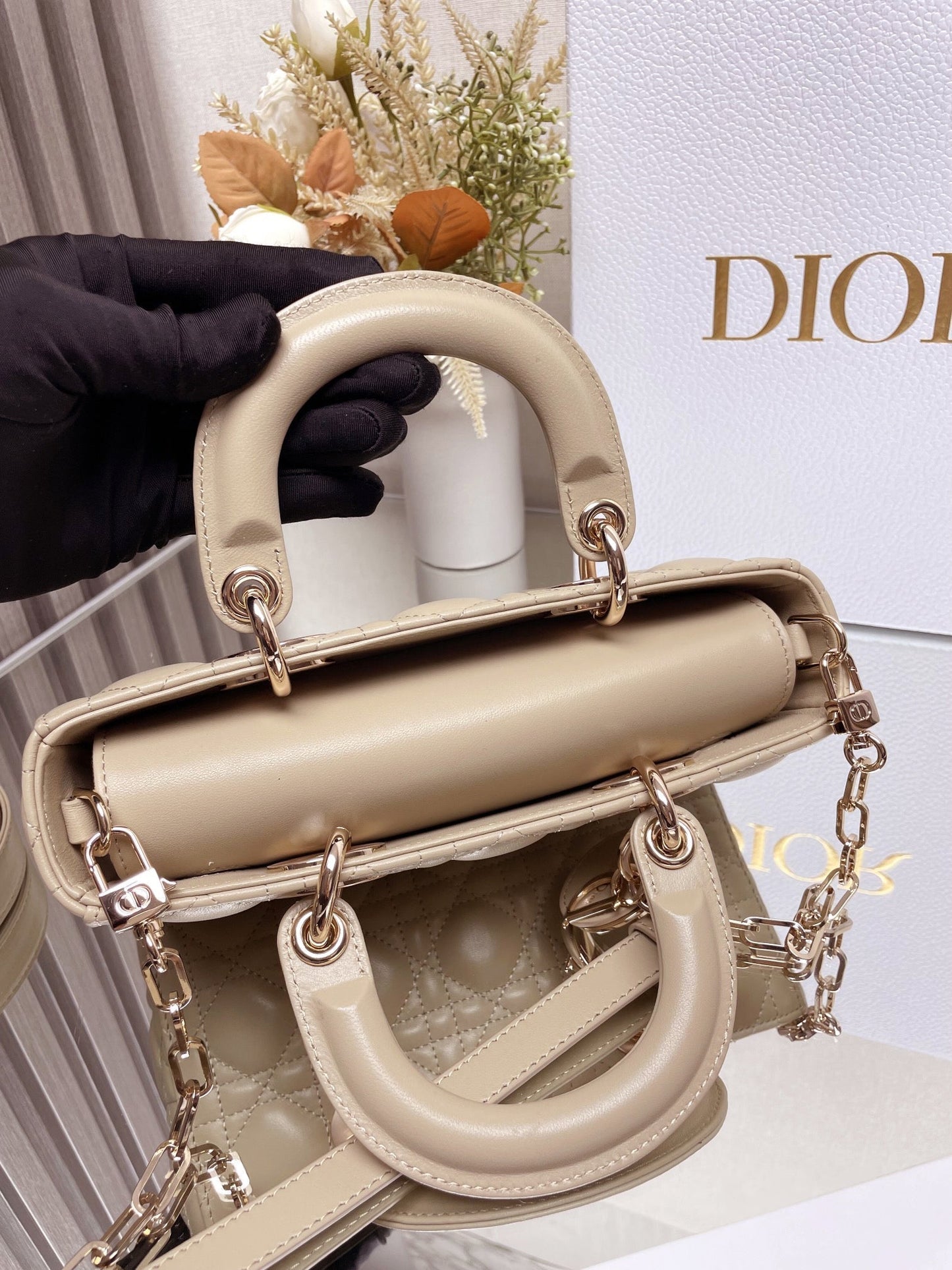 Micro / Small / Medium Lady D-Joy Bag Sand-Colored Cannage Lambskin