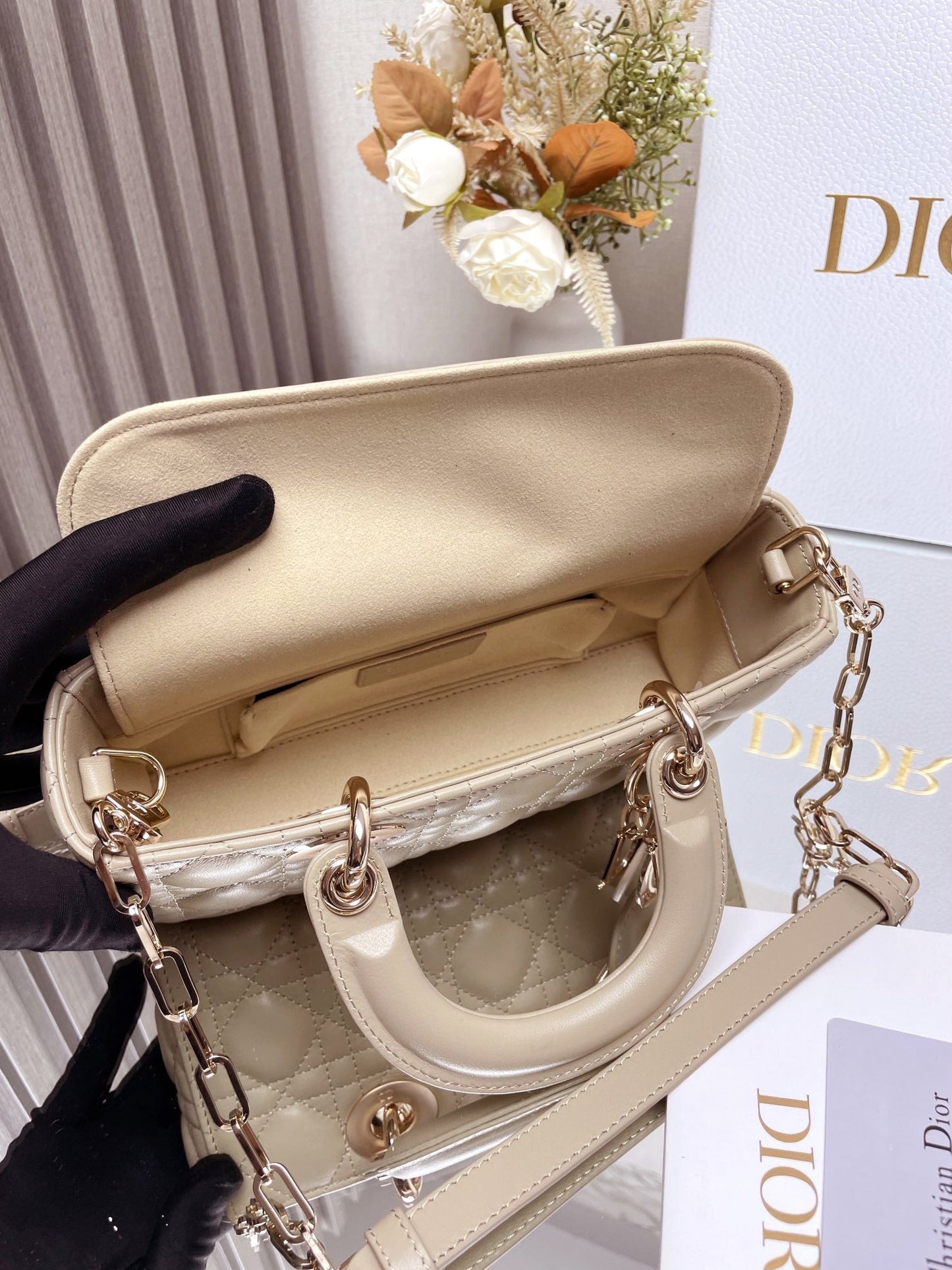 Micro / Small / Medium Lady D-Joy Bag Sand-Colored Cannage Lambskin
