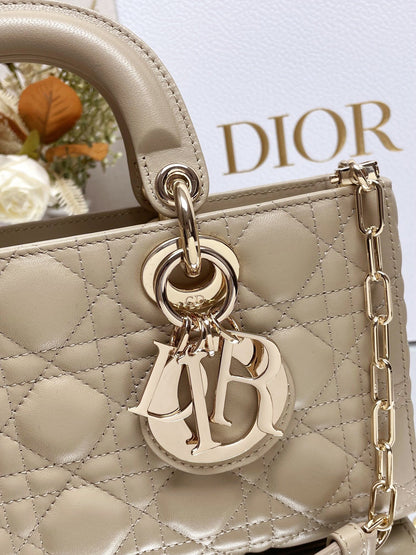 Micro / Small / Medium Lady D-Joy Bag Sand-Colored Cannage Lambskin
