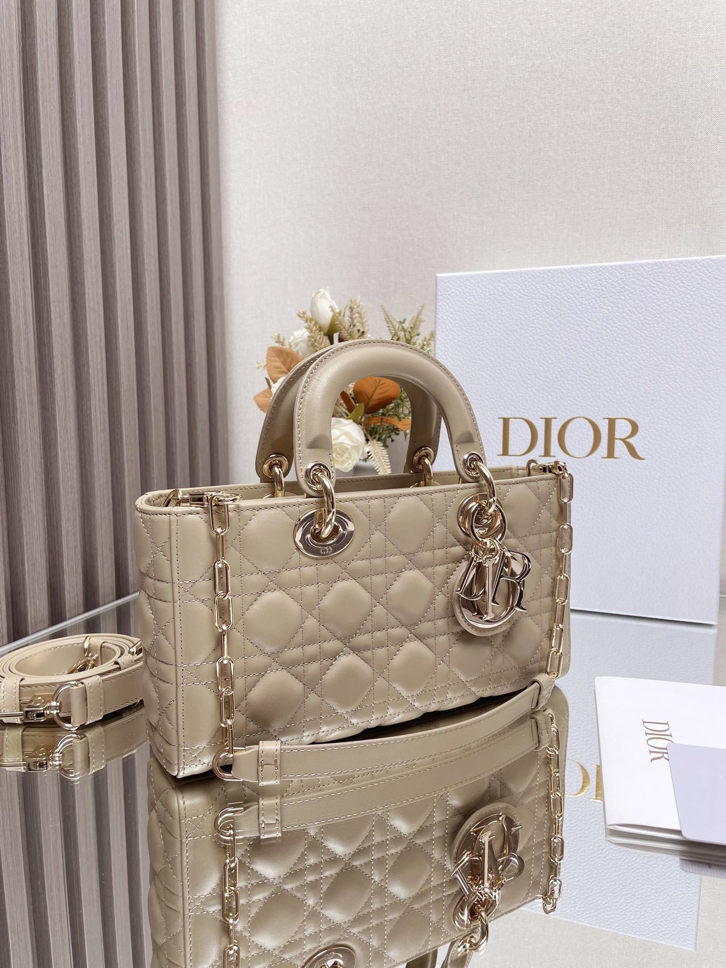 Micro / Small / Medium Lady D-Joy Bag Sand-Colored Cannage Lambskin