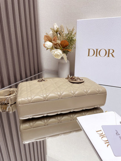 Micro / Small / Medium Lady D-Joy Bag Sand-Colored Cannage Lambskin