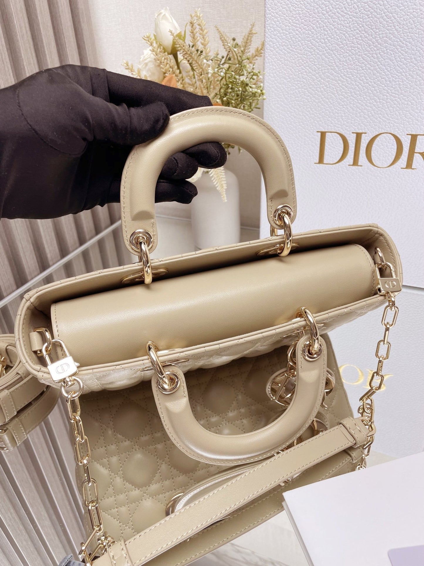 Micro / Small / Medium Lady D-Joy Bag Sand-Colored Cannage Lambskin