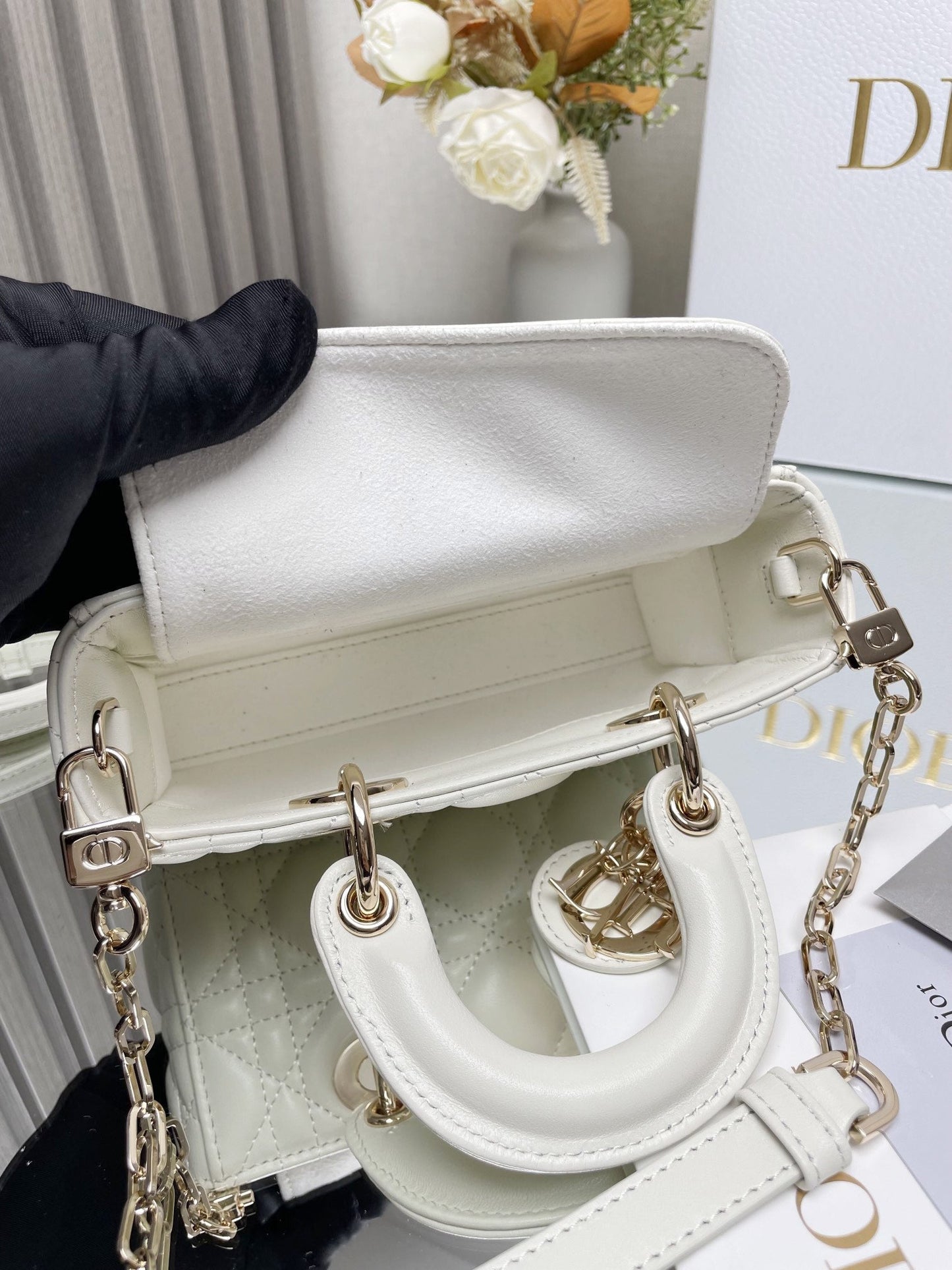 Micro / Small / Medium Lady D-Joy Bag Latte Cannage Lambskin