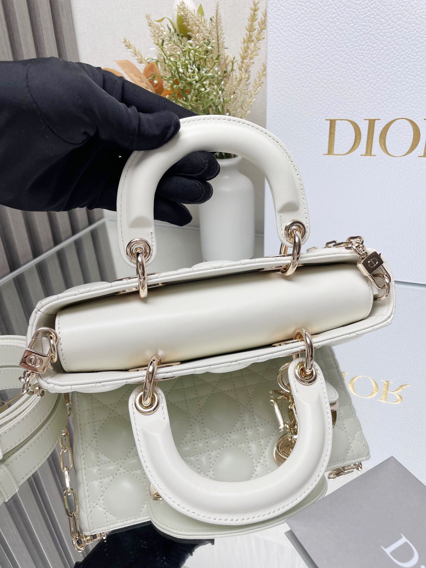 Micro / Small / Medium Lady D-Joy Bag Latte Cannage Lambskin