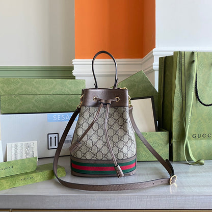 Ophidia small bucket bag Beige/ebony GG Supreme canvas