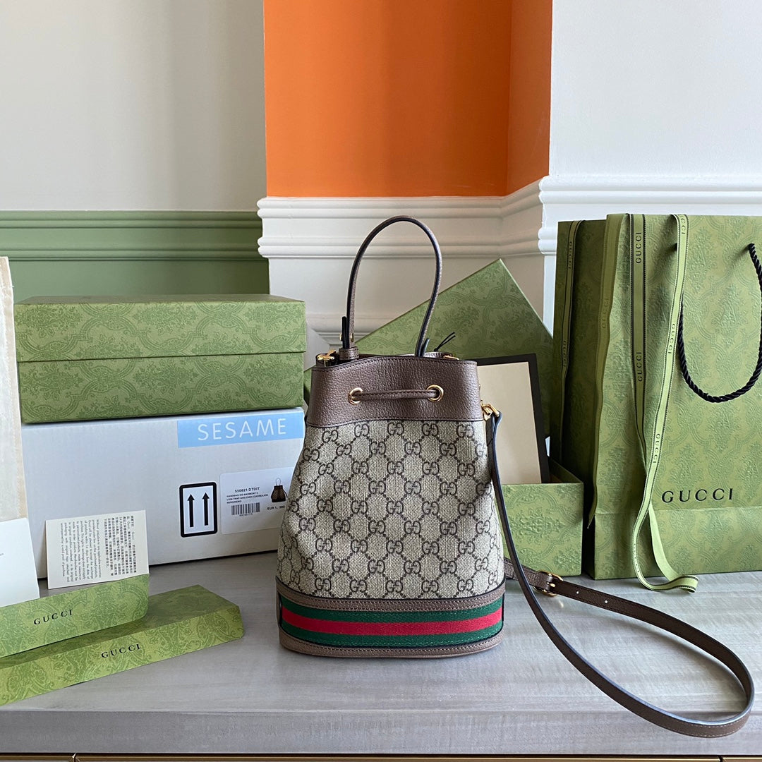 Ophidia small bucket bag Beige/ebony GG Supreme canvas