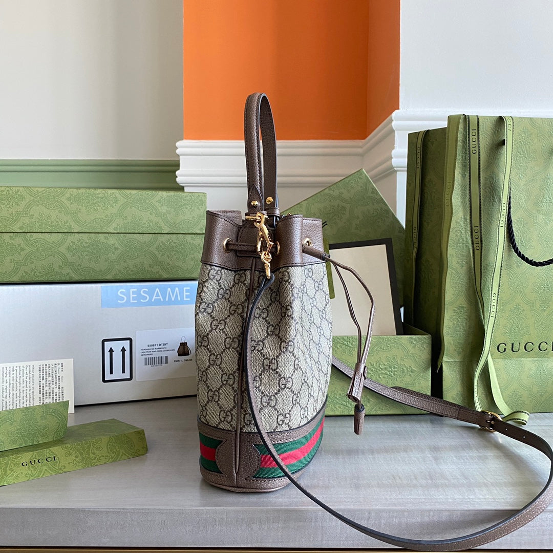 Ophidia small bucket bag Beige/ebony GG Supreme canvas