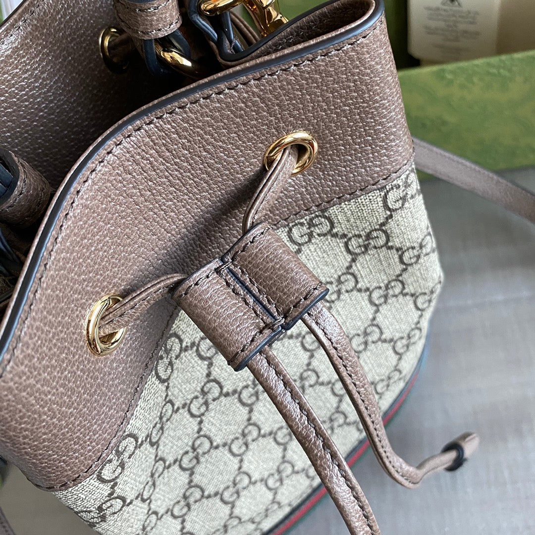 Ophidia small bucket bag Beige/ebony GG Supreme canvas