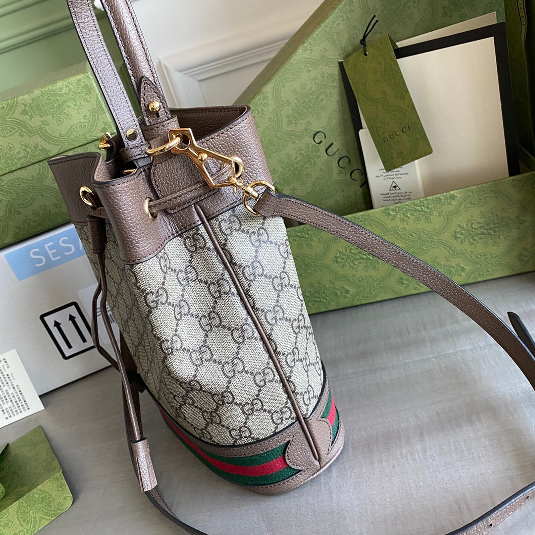 Ophidia small bucket bag Beige/ebony GG Supreme canvas