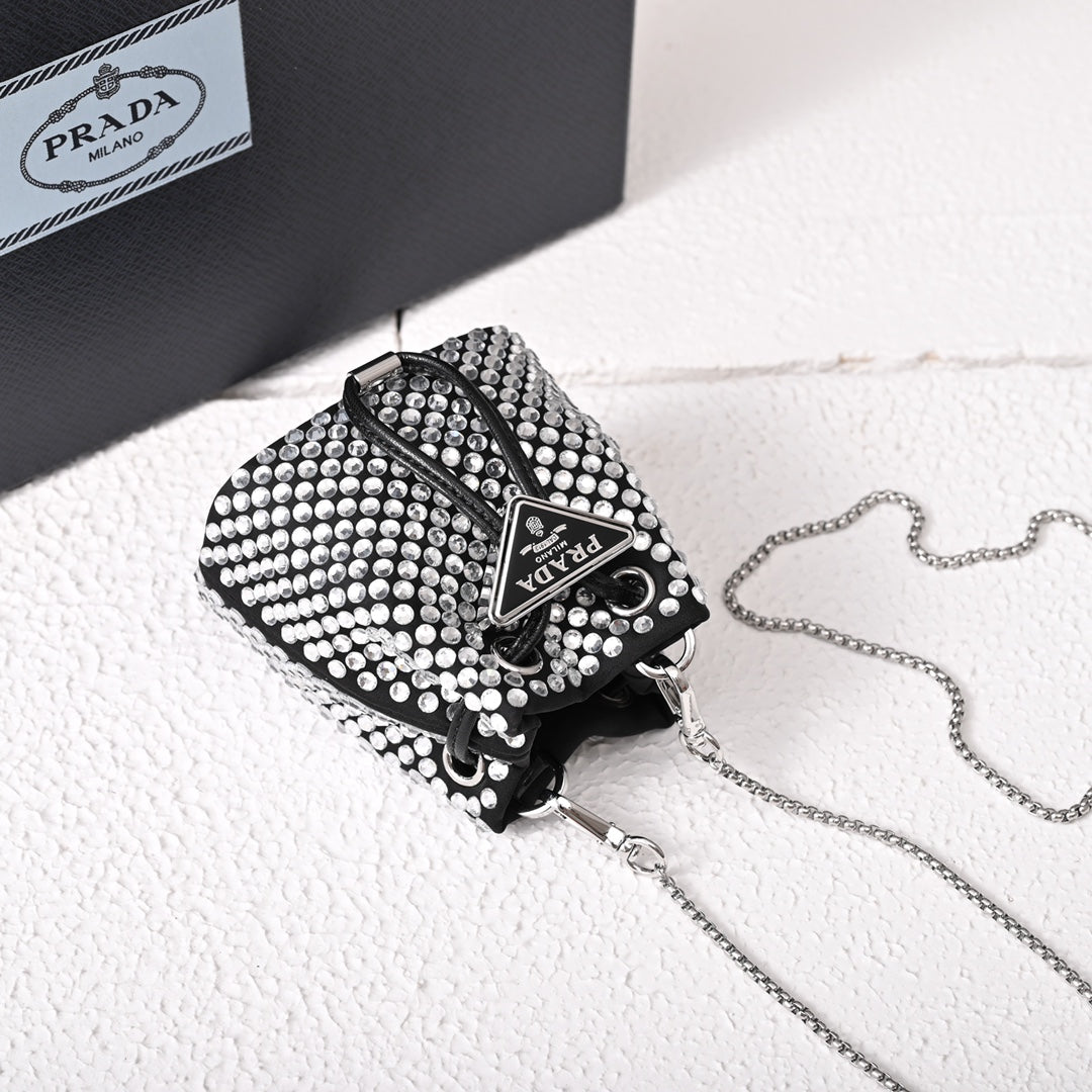 Embellished satin mini-pouch