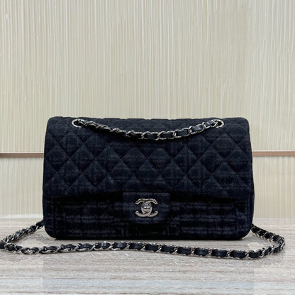 Classic 11.12 Handbag 25.5 Printed Denim & Ruthenium-Finish Metal Black
