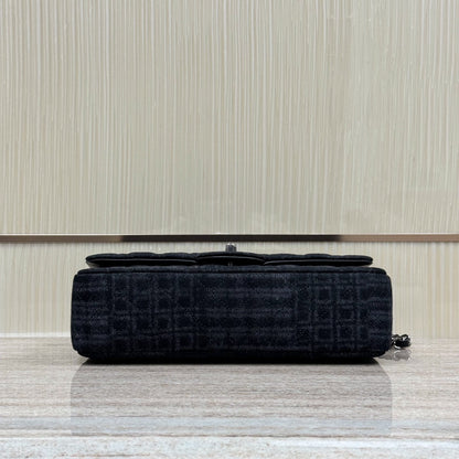 Classic 11.12 Handbag 25.5 Printed Denim & Ruthenium-Finish Metal Black