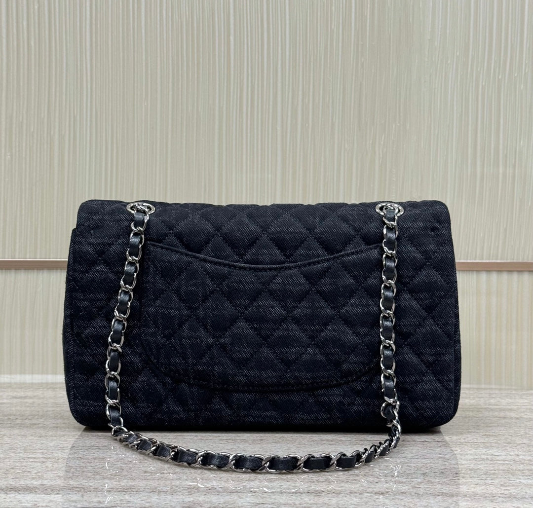Classic 11.12 Handbag 25.5 Printed Denim & Ruthenium-Finish Metal Black