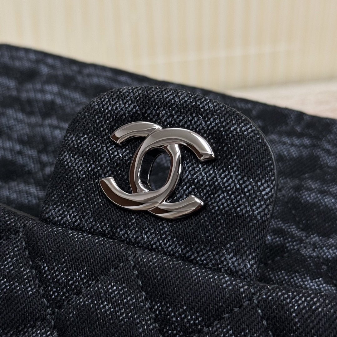 Classic 11.12 Handbag 25.5 Printed Denim & Ruthenium-Finish Metal Black