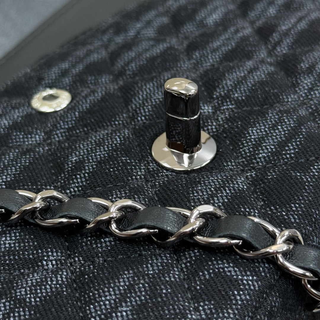 Classic 11.12 Handbag 25.5 Printed Denim & Ruthenium-Finish Metal Black