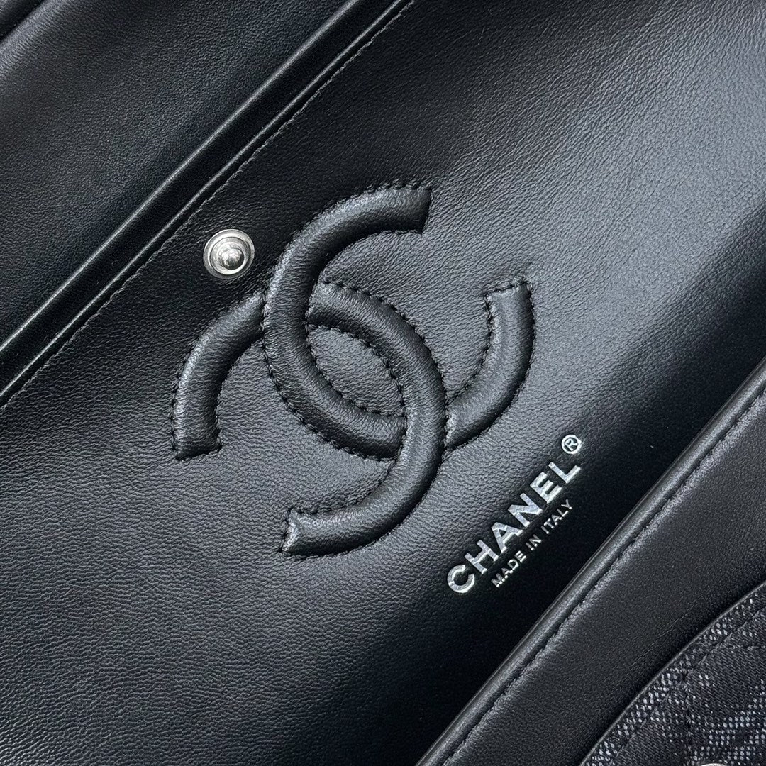 Classic 11.12 Handbag 25.5 Printed Denim & Ruthenium-Finish Metal Black