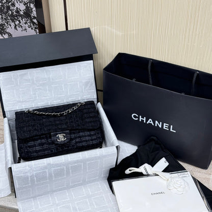 Classic 11.12 Handbag 25.5 Printed Denim & Ruthenium-Finish Metal Black