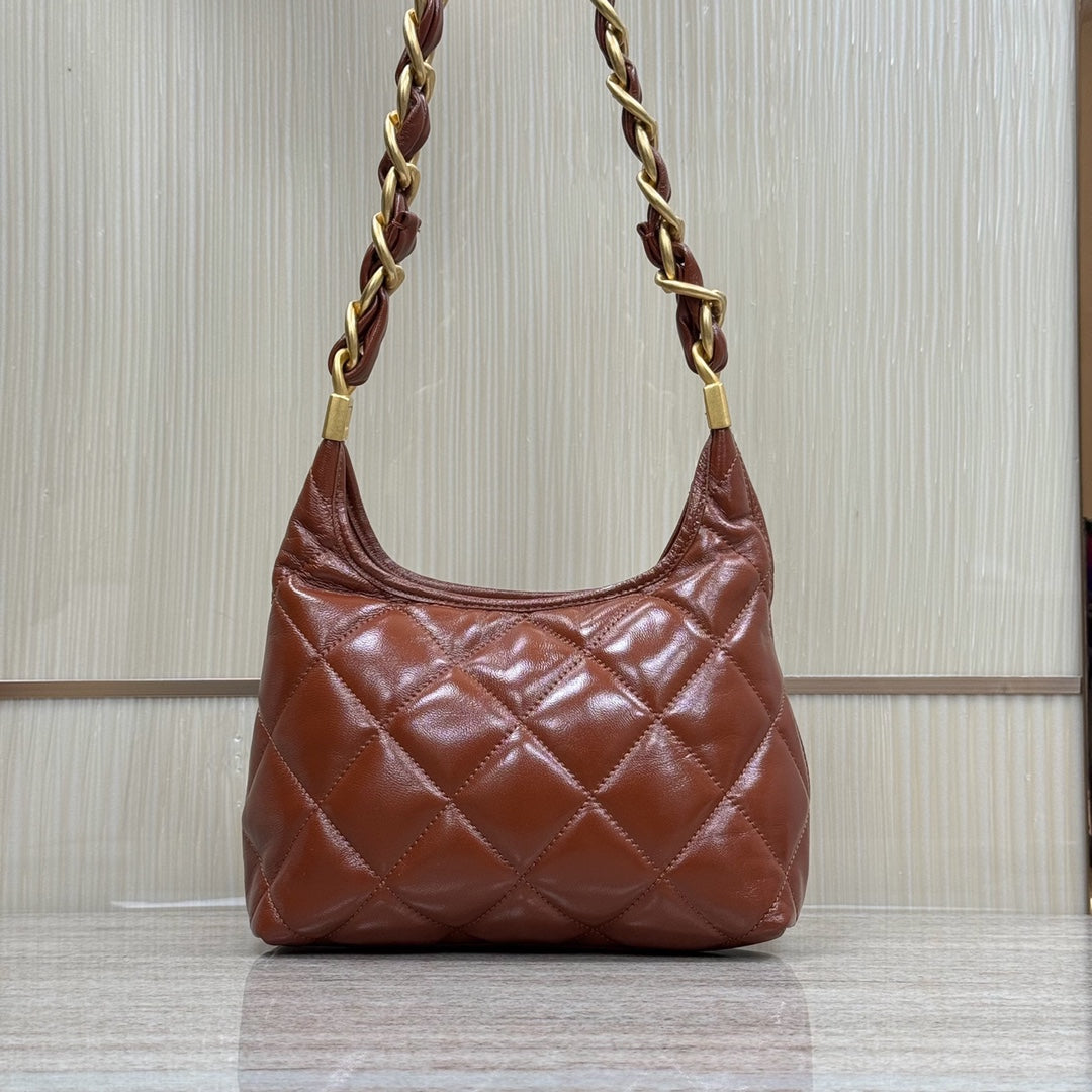 Hobo Handbag Shiny Calfskin & Gold-Tone Metal