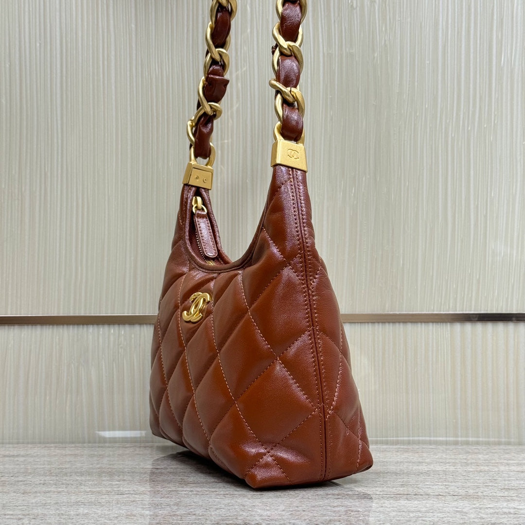 Hobo Handbag Shiny Calfskin & Gold-Tone Metal