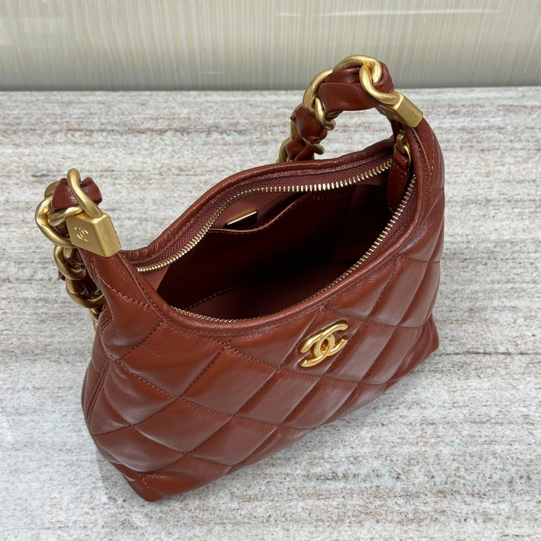 Hobo Handbag Shiny Calfskin & Gold-Tone Metal