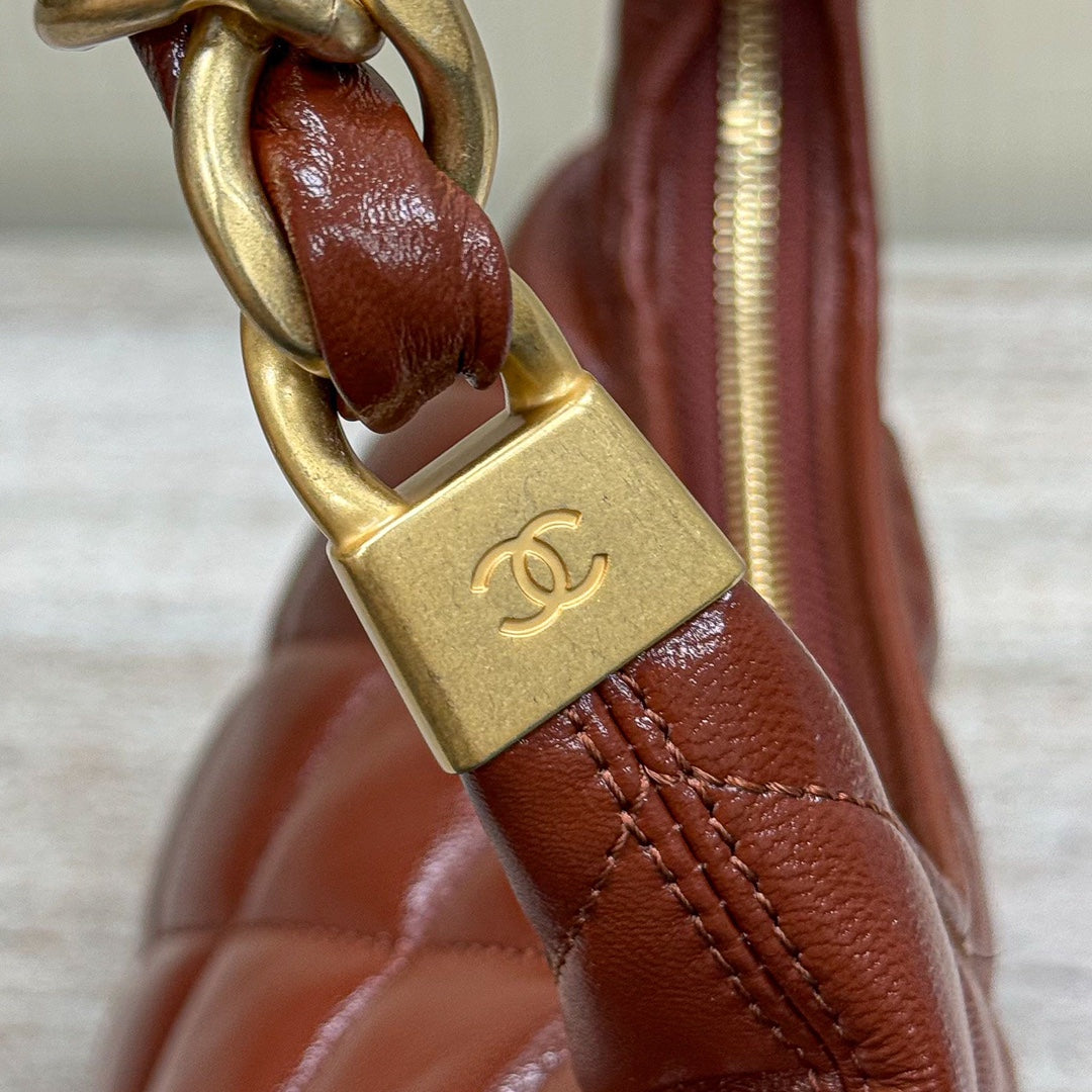 Hobo Handbag Shiny Calfskin & Gold-Tone Metal