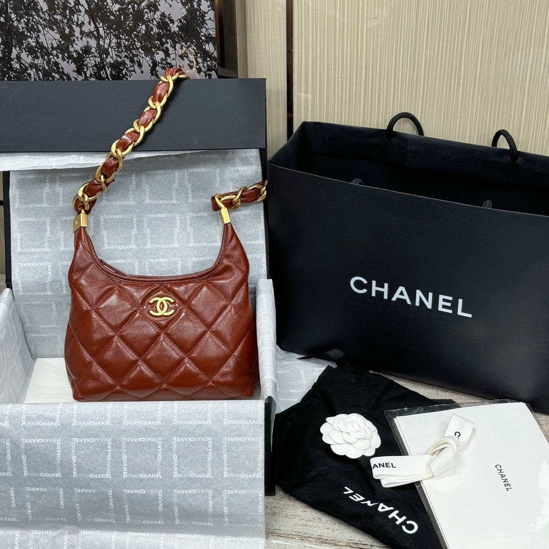 Hobo Handbag Shiny Calfskin & Gold-Tone Metal