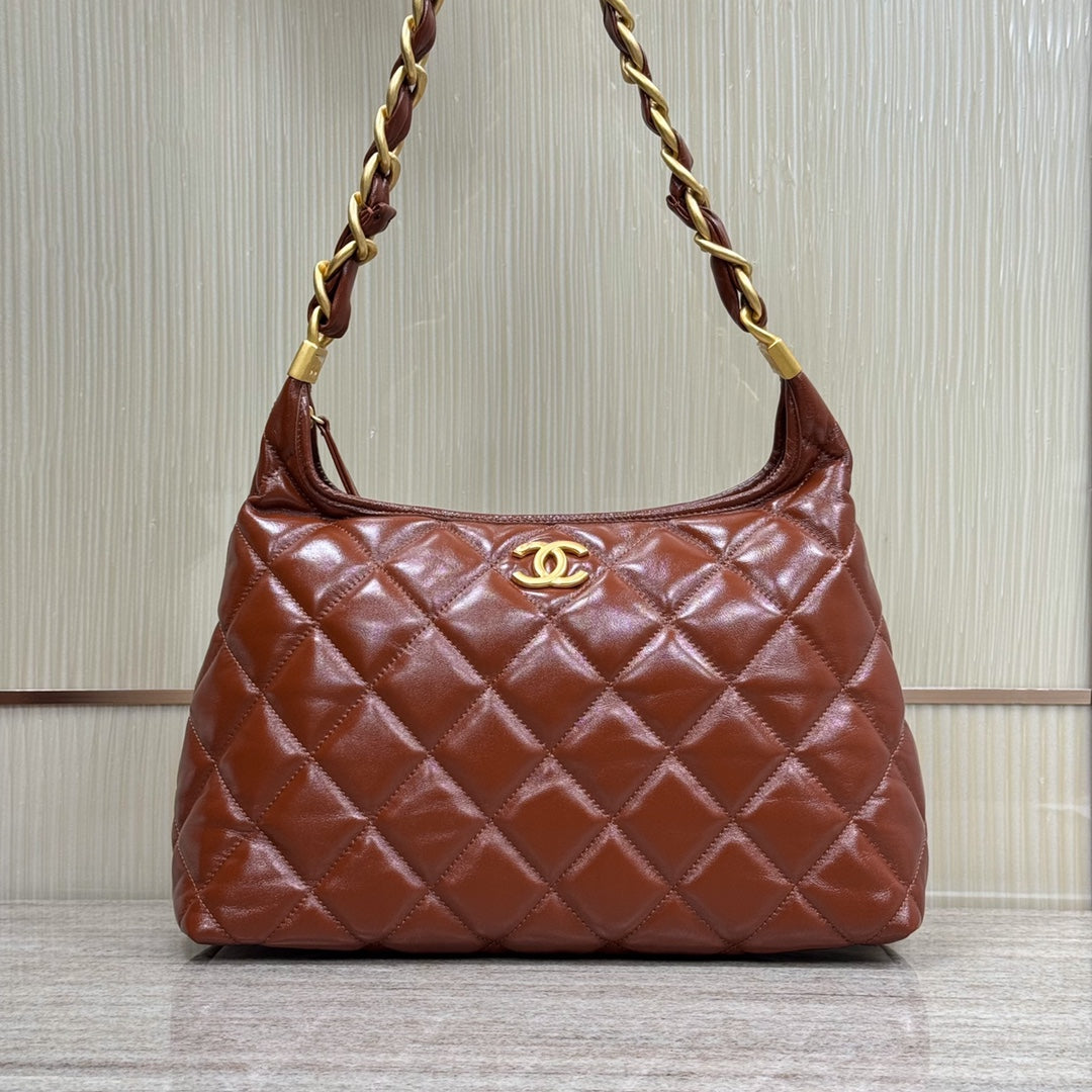 Hobo Handbag Shiny Calfskin & Gold-Tone Metal