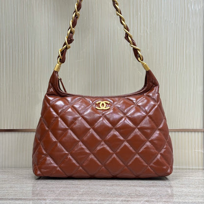 Hobo Handbag Shiny Calfskin & Gold-Tone Metal