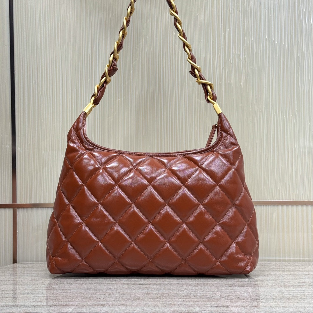 Hobo Handbag Shiny Calfskin & Gold-Tone Metal