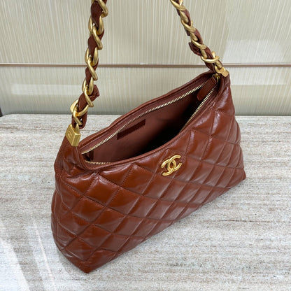 Hobo Handbag Shiny Calfskin & Gold-Tone Metal