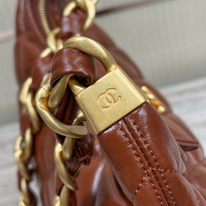 Hobo Handbag Shiny Calfskin & Gold-Tone Metal