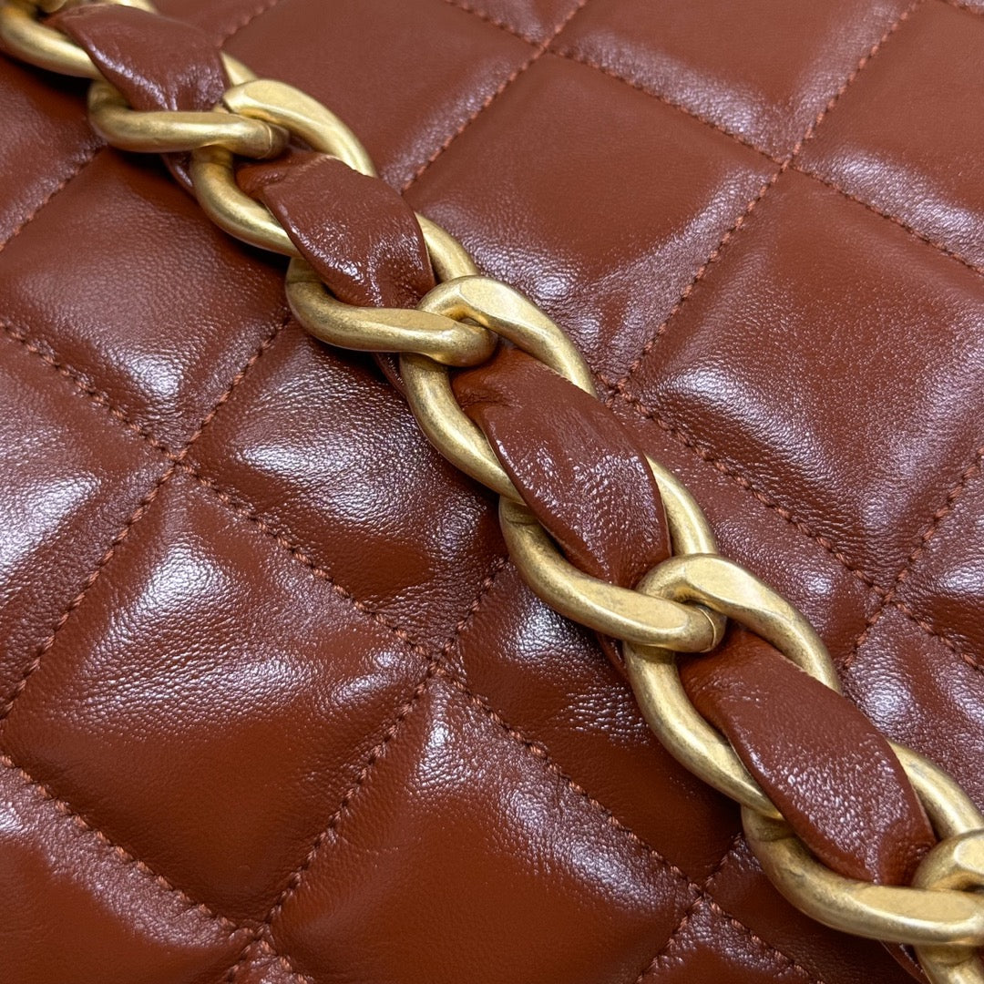 Hobo Handbag Shiny Calfskin & Gold-Tone Metal