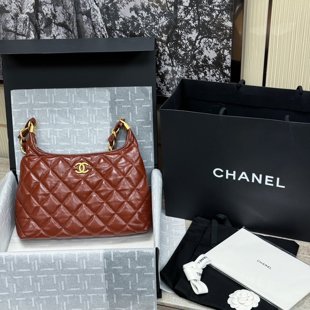 Hobo Handbag Shiny Calfskin & Gold-Tone Metal