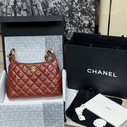 Hobo Handbag Shiny Calfskin & Gold-Tone Metal