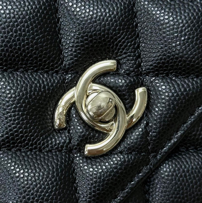 Mini Flap Bag with Top Handle  Small Grained Calfskin Lizard Handle Black