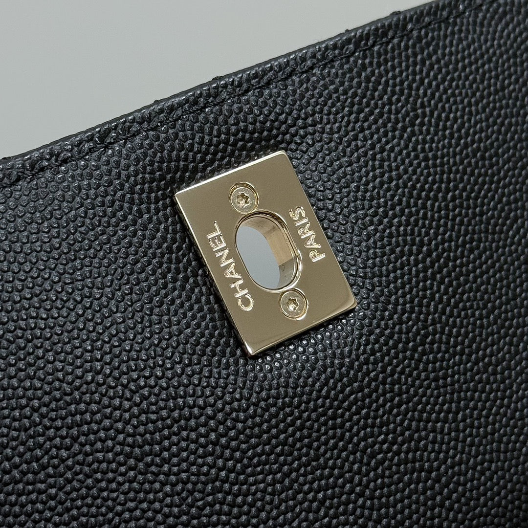 Mini Flap Bag with Top Handle  Small Grained Calfskin Lizard Handle Black