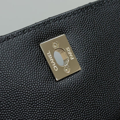 Mini Flap Bag with Top Handle  Small Grained Calfskin Lizard Handle Black