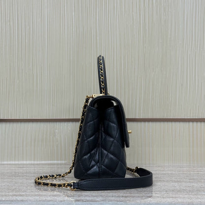 FLAP BAG WITH TOP HANDLE 24  Grained Calfskin Black