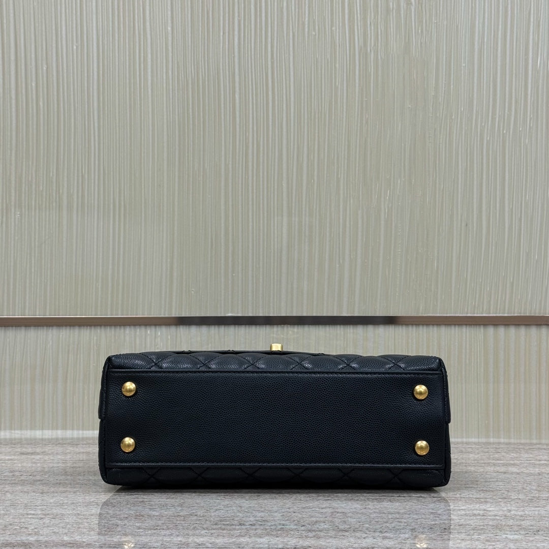 FLAP BAG WITH TOP HANDLE 24  Grained Calfskin Black