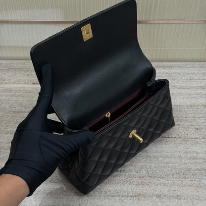 FLAP BAG WITH TOP HANDLE 24  Grained Calfskin Black