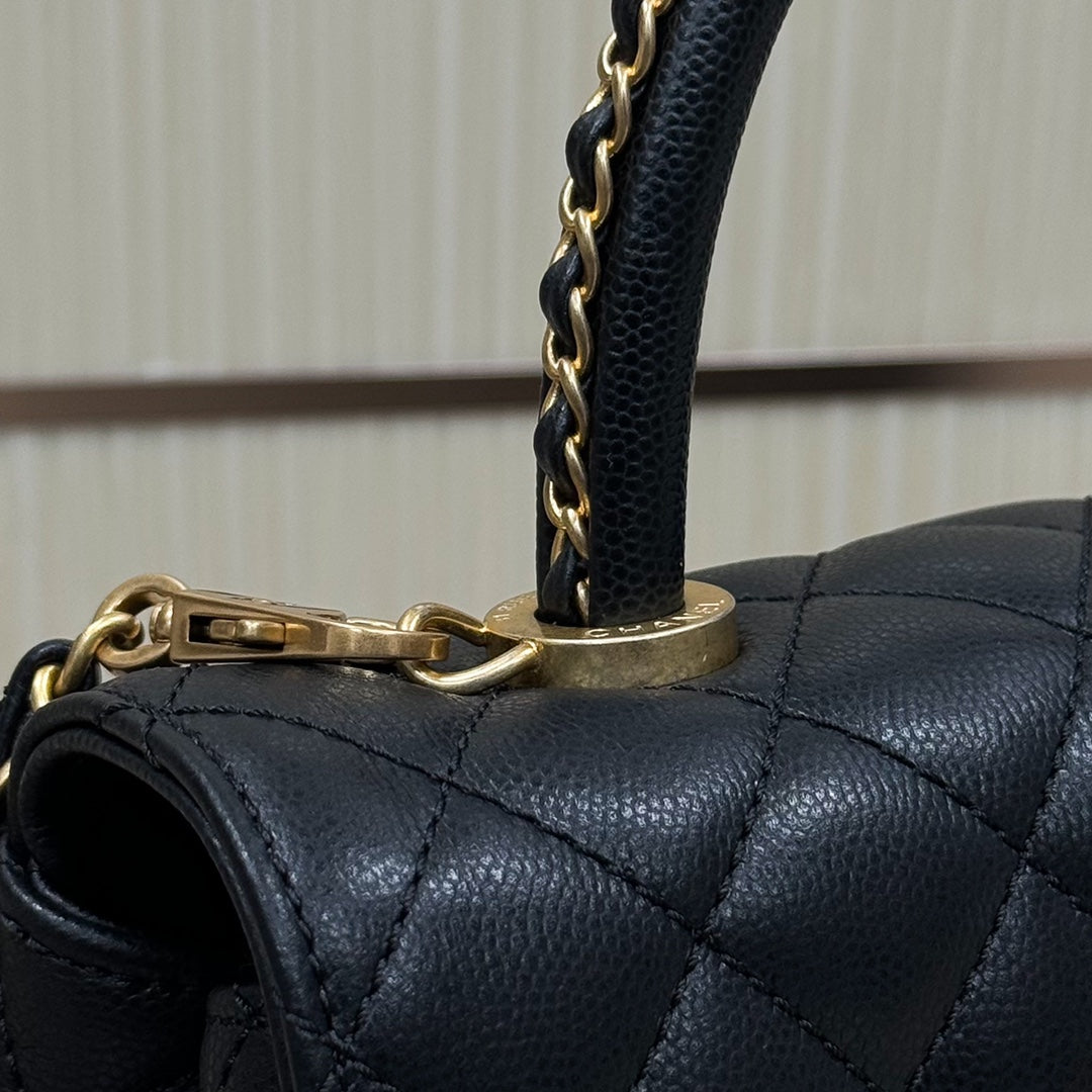 FLAP BAG WITH TOP HANDLE 24  Grained Calfskin Black